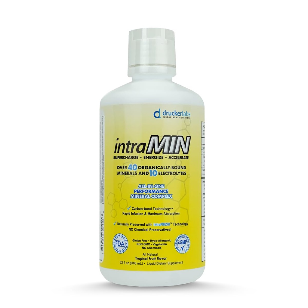 DRUCKER Labs - IntraMIN Organic Liquid Trace Minerals Nahrungsergänzung für Männer, Frauen, Kinder, Immununterstützung, Muskelunterstützung, Non GMO, Glutenfrei, Vegan, Elektrolyte (32 oz., Tropical Fruit Punch)