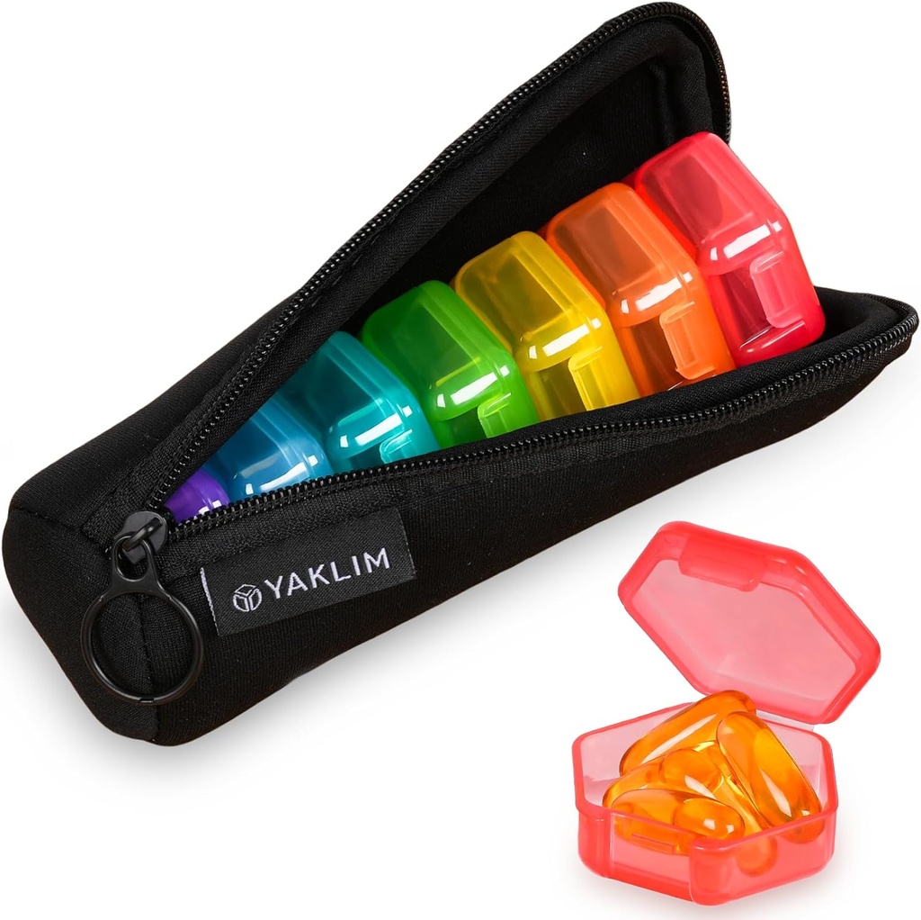 Kleine Pille Box, 7 Packungen Reise Pille Case mit Tasche, Mini Pille Organizer für Taschengeld, Täglich tragbare Medizin Vitamin Box, Fish Oil Box, Supplement Box