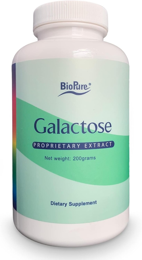 BioPure Galactose – Essential Natural Sugar Monosaccharid Nahrungsergänzung zur Unterstützung von kritischen biologischen Prozessen, Proper Cell Development, Energy Production, Immunity & Kidney Health – 200g