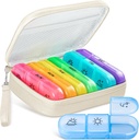Süße Pille Organizer 3 Mal pro Tag, große tägliche Pille Fall für Frauen, Tragbare Pille Box 7 Tag für Geldbeutel mit Tasche & Zipper halten Vitamine, Medikamente, Fischöle, Beilagen (Beige)