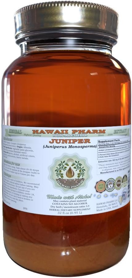Juniper Alkoholfreie Flüssigextrakt, Bio Juniper (Juniperus Monosperma) Getrocknete Berry Glycerite Hawaii Pharm Natural Herbal Supplement 32 oz Unfiltriert