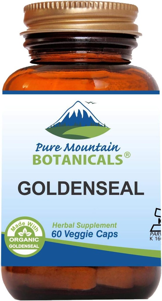 Pure Mountain Botanicals Goldenseal Capsules - Kosher Vegan Caps mit 250mg Organic Goldenseal Root Supplement
