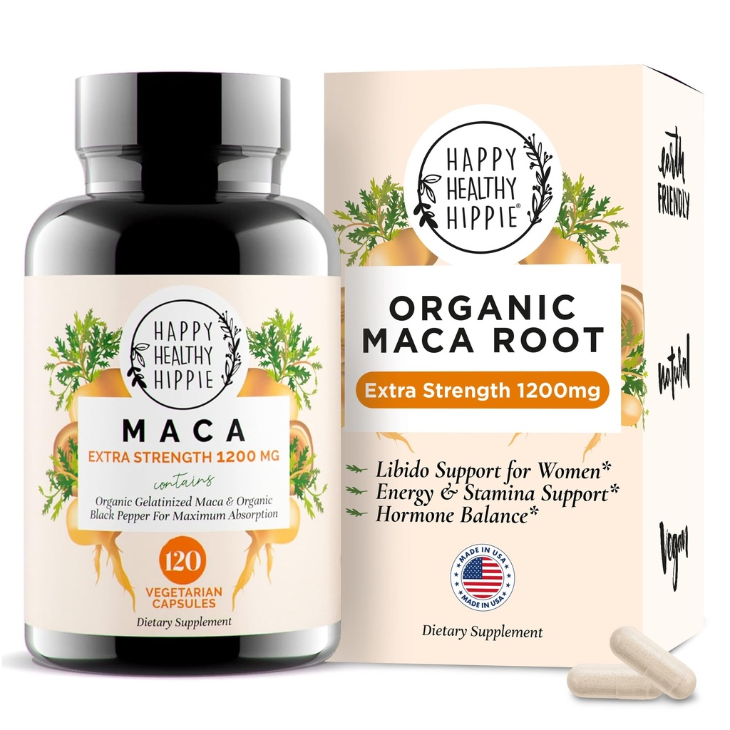 Bio Maca Root Capsules 1200 mg – Libido Booster für Frauen Fast Acting & Potent | Aphrodisiac Supplement | Energy Pills aus Peru | Inklusive Schwarzer Pfeffer für hohe Absorption | Vegan, 120 Ct