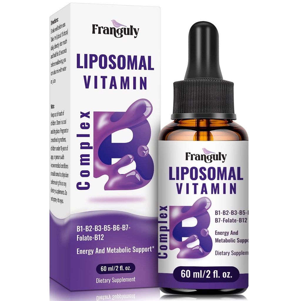 Liposomale Vitamin B Komplexe flüssige sublinguale B-Komplexe Vitamin-Ergänzung für Frauen Verbesserung der Absorption methylierte B12,B1, B2, B3, B5, B6,Folate,Biotin für Energie und Immununterstützung-2.0 oz