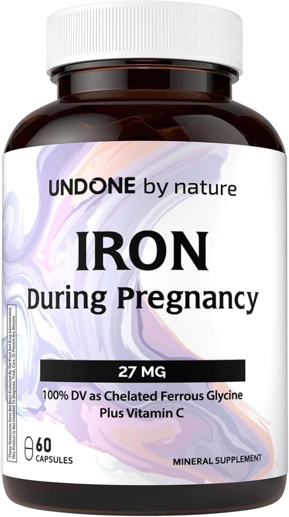 Eisen-Ergänzung, Eisen-Bisglycinat, Gentle, mit Vitamin C als L-Calcium Ascorbate, Während Schwangerschaft von Undone durch Natur, 100% Tageswert, Blut-Erbauer, 60 Vegan-Kapseln