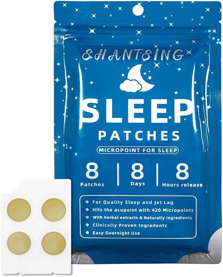 Schlaf-Patches für Erwachsene, Jat Lag Schlafhilfe Unterstützung Patches mit 420 Hyaluronsäure Micropoints, Bewerben Sie auf Yintang, Anmian Acupoint, Kontinuierlich verwenden Sie vier Wochen, natürliche Kräuter Zutaten, 8 Zähler