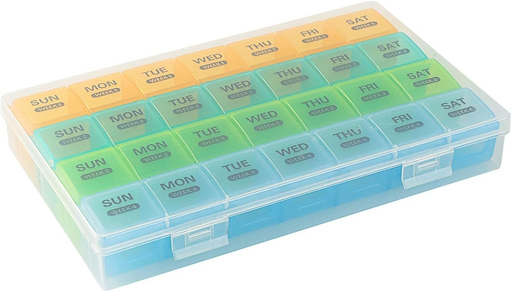 Monatliche Pille Organizer 1 Mal am Tag mit DustProof Fall, extra große 4 Wochen Pille Box Einmal am Tag, 28 Tage Pille Container 1 pro Tag, Wöchentliche Vitamin-Fall, Tägliche Medizin Organizer für Fischöl