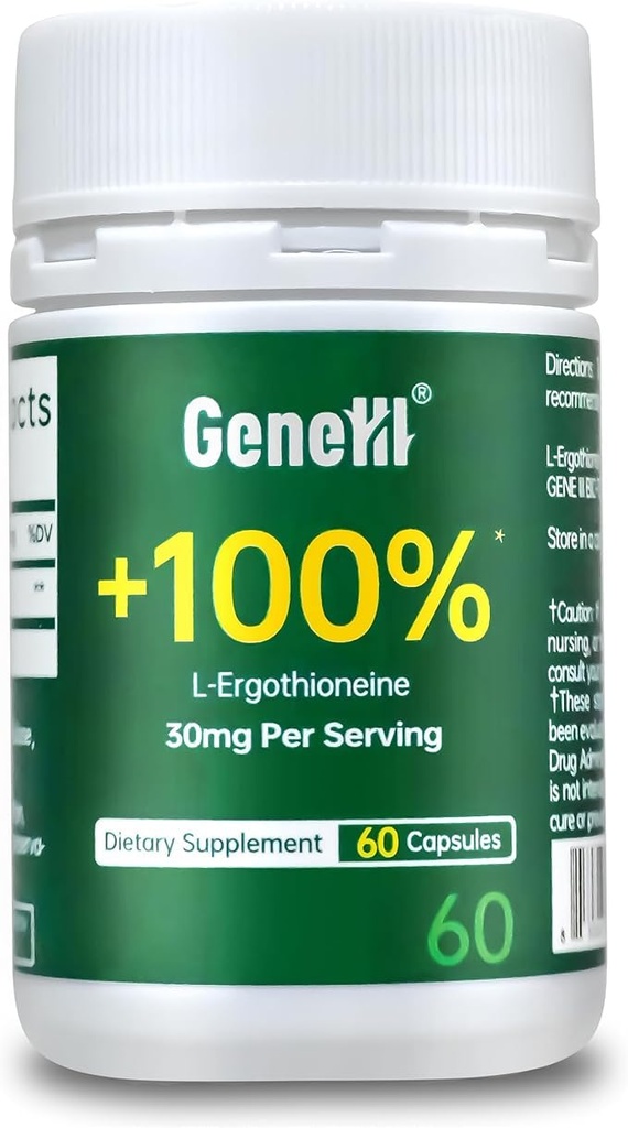 L-Ergothioneine Supplement, 30mg(EGT)/Serving, 6X Ergothioneine Pilzextrakt Ergänzungen Langlebigkeit, Immununterstützung, Herzgesundheit & Gehirn Supplement, Lab getestet, Made in USA, 60 Servierungen