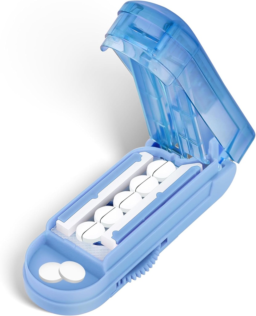 DUBSTAR Pille Cutter Splitter für kleine und winzige Pillen, mehrere Pillenschneider für kleine oder große Pillen, einstellbare Pille Splitter mit Zentriervorrichtung und Klingenschutz für mehrere Tablets (Pale Blue)