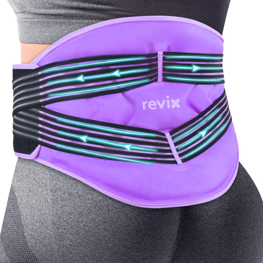REVIX Reusable Large Back Ice Packs mit Kompressionsbändern, Einstellbare untere Back Ice Wrap für Lumbar, Sciatic Nerve, Soft Plüsch Futter, Kaltkompresstherapie