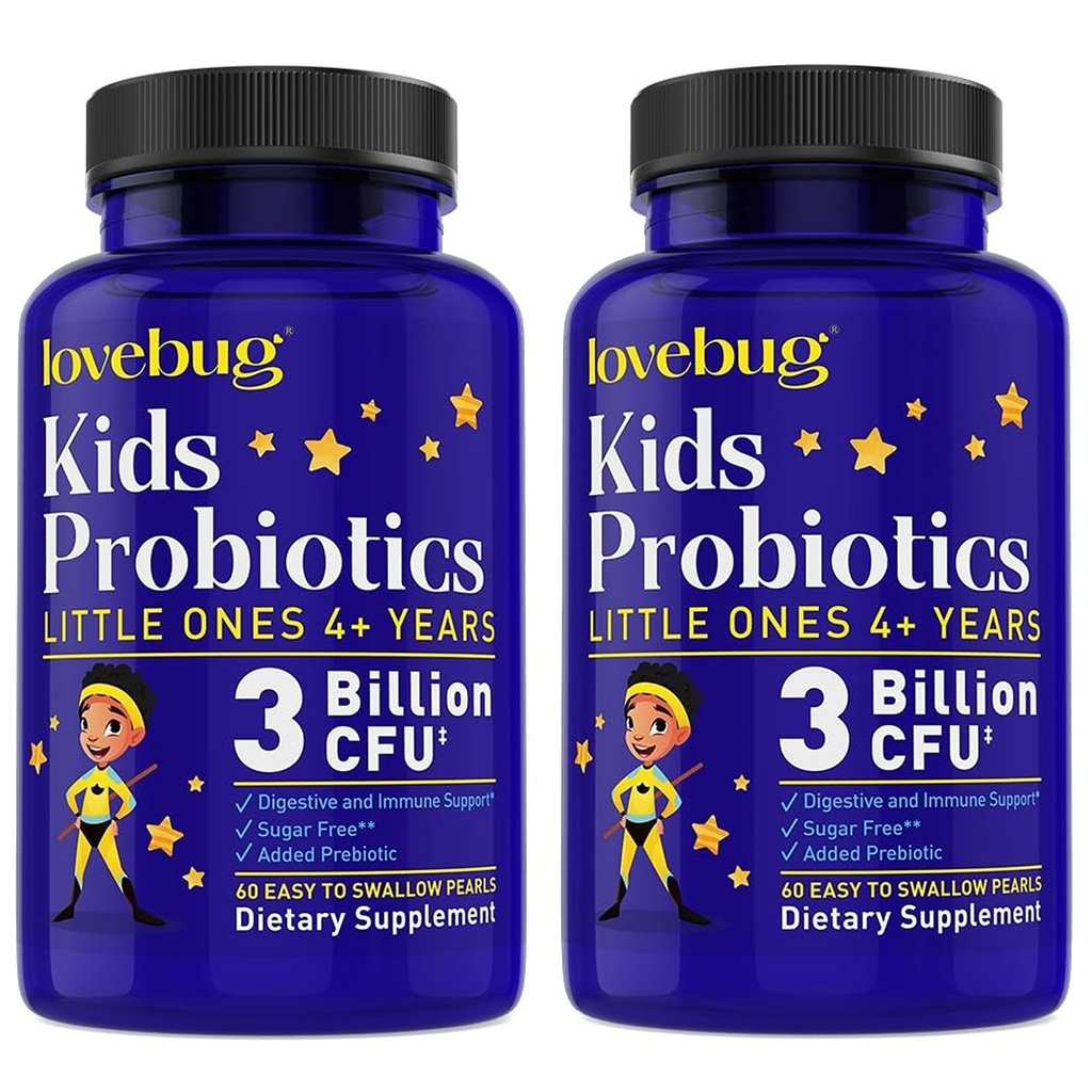 LOVEBUG Probiotika für Kinder - Kinder Probiotische Chewables mit Präbiotika für Aged 4+, Tägliche Kinder Gut Gesundheit, Verbrauch, Verdauungs- und Immununterstützungsergänzung, Sugar-Free, 120 Soft Pearls