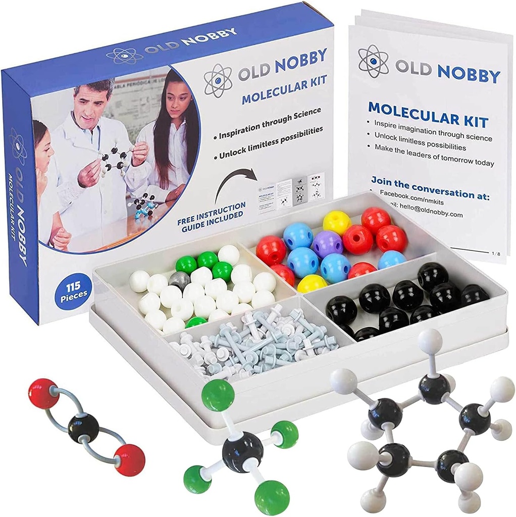 Old Nobby Chemistry Model Kit - 115 Stück Molecular Model Set beinhaltet Atome, Bonds, Anleitung - STEM Science Tool for Students, Organic Chemistry, Molecular Learning - Bunte Modelle