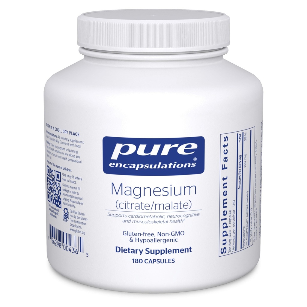 Pure Encapsulations Magnesium (Citrate/Malate) - Magnesium-Ergänzung zur Unterstützung Nährstoffverwertung, Energie, Knochen und Herzgesundheit* - mit Magnesium Citrat & Malate - 180 Kapseln
