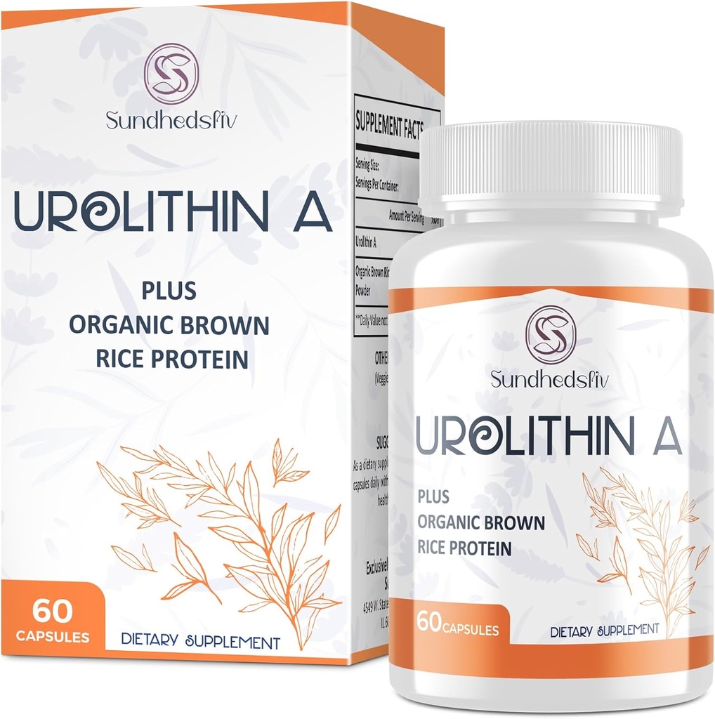 Urolithin A Supplement 1500MG Plus Brown Rice Protein, für Übung Performance & Mitochondrial Support, Glutenfrei, 60 Kapseln