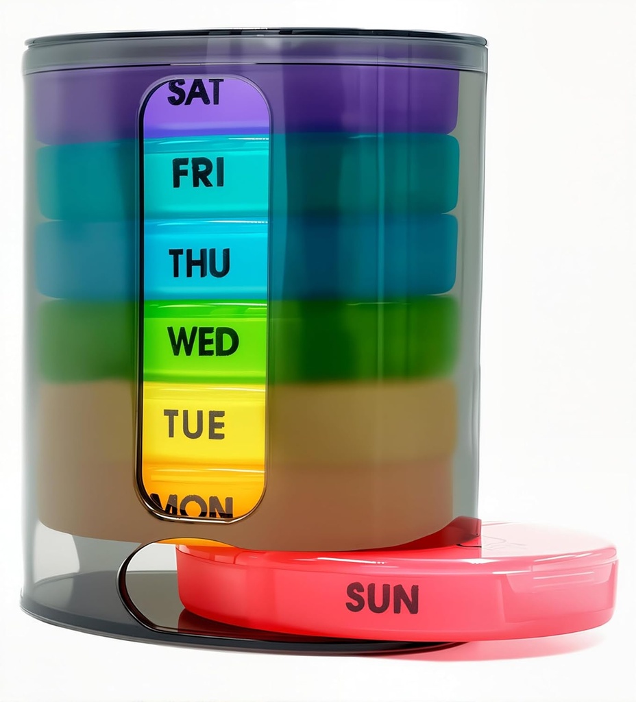 Wöchentlich Säule Organizer (Twice-A-Day), Tragbare 7 Tage Säule Box Case mit stapelbaren AM/PM Komponenten für Pillen, Vitamin, Fischöl, Beilagen,Rainbow (Rainbow)