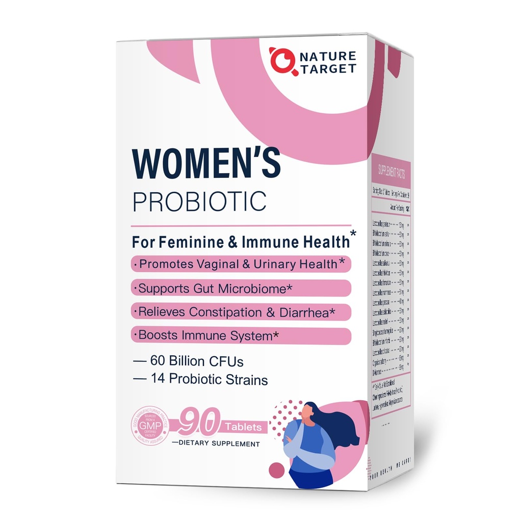 NATURE TARGET Probiotika-für-Frauen mit Präbiotika, Cranberry und D-Mannose, 60-Milliarden-CFUs, Probiotika für Frauen für Verdauungsgesundheit / Gesundheit / Immunbooster