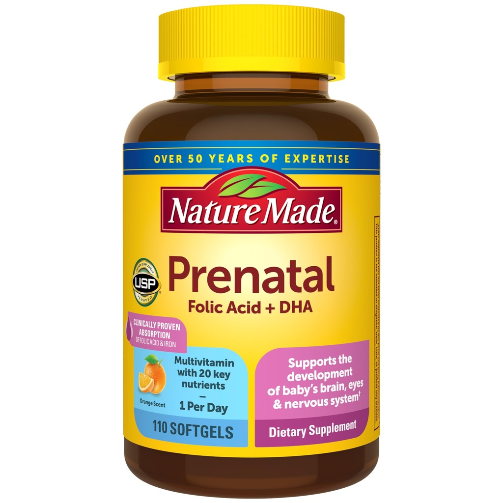 Natur pränatal mit Folsäure + DHA, Pränatales Vitamin und Mineralergänzung für tägliche Ernährungsunterstützung, 110 Softgel, 110 Tage Versorgung