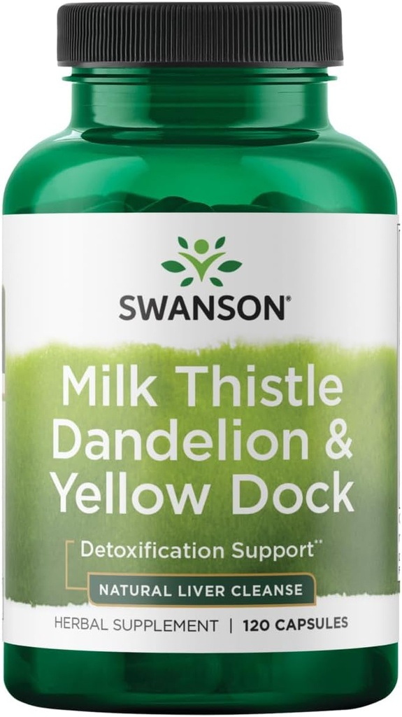 Swanson Milk Thistle, Dandelion & Yellow Dock - Herbal Liver Support Supplement - Natürliche Ergänzung zur Erhaltung der Gesamtgesundheit & Wohlbefinden - (120 Kapseln) 1 Pack
