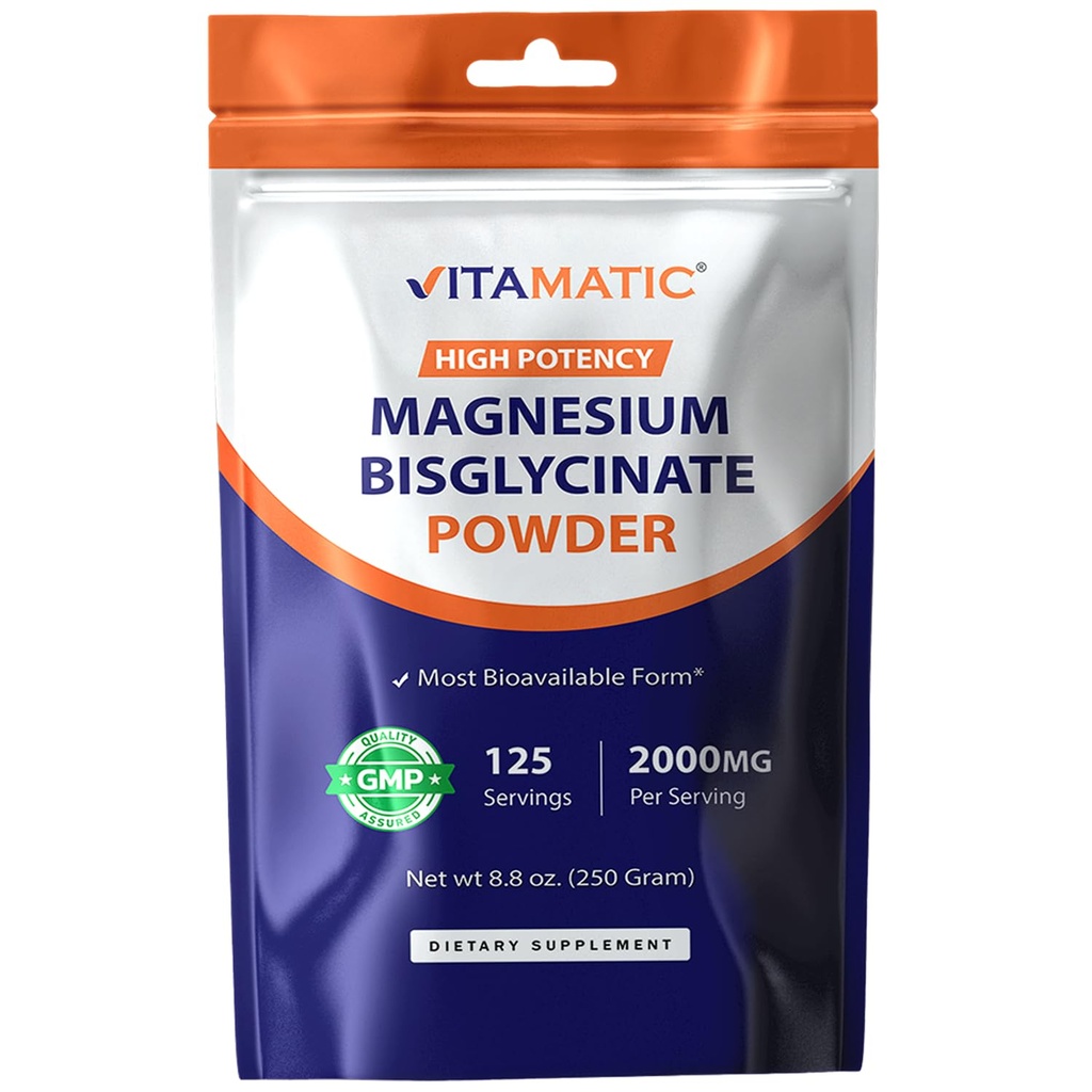 Vitamatic Magnesium (von Bisglycinat & Oxid) - Unterstützt Muskel-, Gelenk- und Herzgesundheit 250 Gramm - 125 Portionen