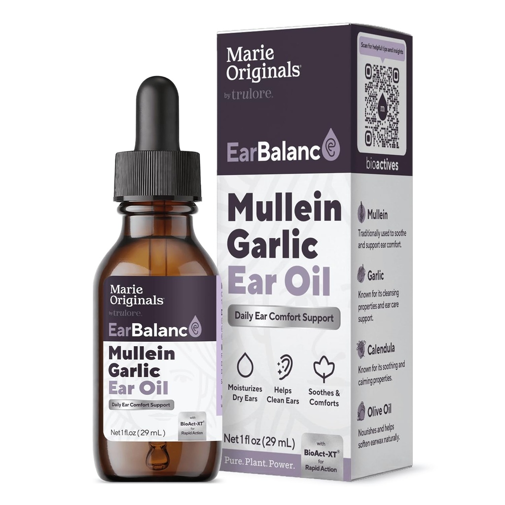 Marie Originals natürliches Ohr Öl Tropfen | Mullein Knoblauch Öl Ohr Tropfen für Infektionsvorbeugung, Kräuterohr Erzielen Tropfen für Erwachsene, Kinder & Haustiere, Beruhigt Ohr Schmerz & Wachs Entfernung, Earache Heilmittel (1 Packung)