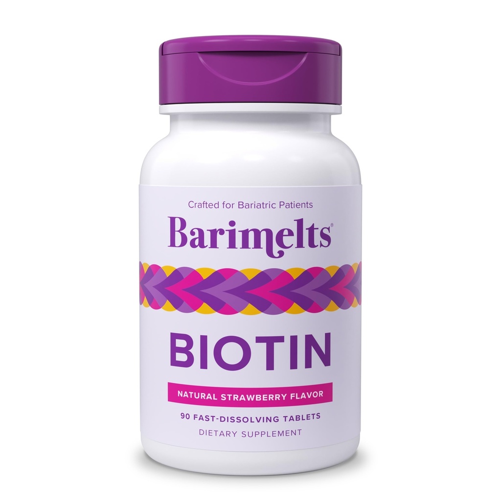 BariMelts Biotin 5000mcg, 90 schnell auflösende Tabletten (3 Monate Versorgung), zuckerfreie bariatrische Vitamine für Frauen, natürlicher Erdbeergeschmack