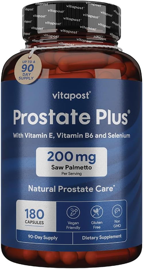 Prostata Plus Natürliche Prostata Pflege und Urinär-Gesundheitsergänzung für Männer angereichert mit Saw Palmetto, Vitamin B6, Vitamin E, Selen und Zink 180 Kapseln