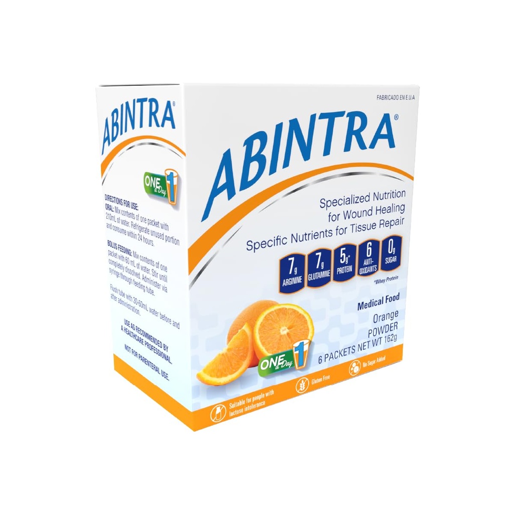 ABINTRA Specialized Nutrition for Wound Healing Inklusive L-Arginin, Orange Flavor, 6 Packungen, 27g Jede