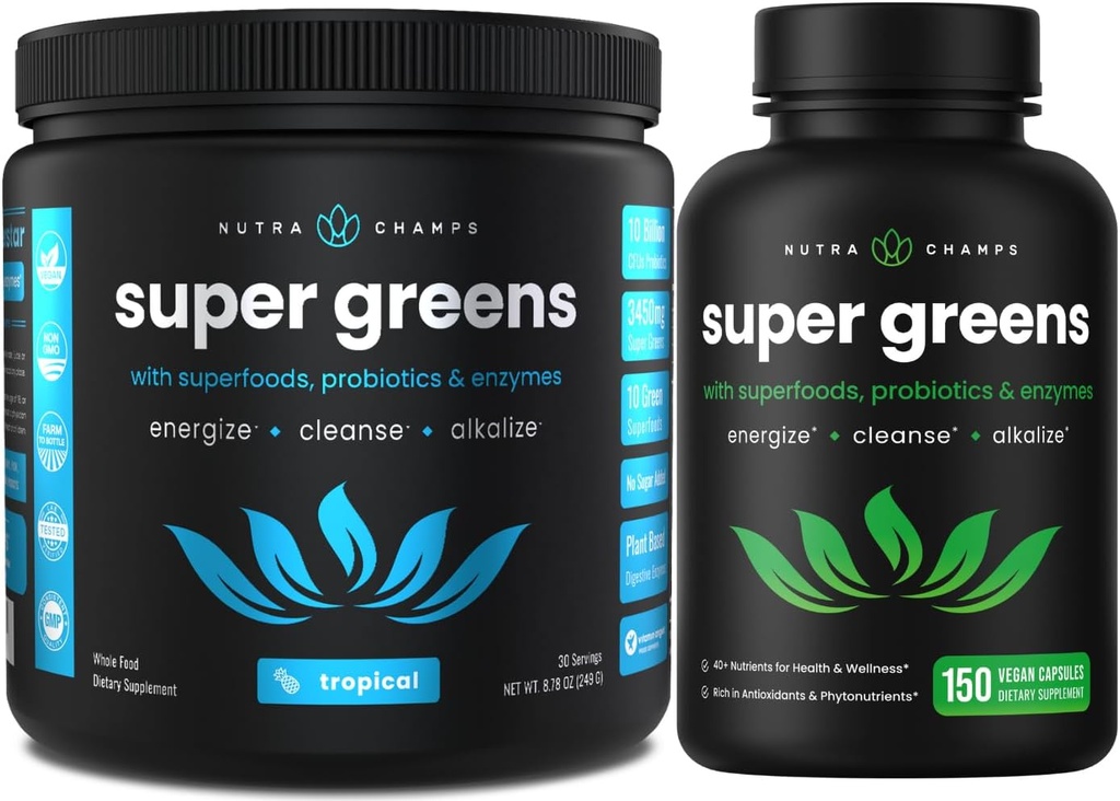 NutraChamps Tropical Super Greens Powder & Super Greens Kapseln
