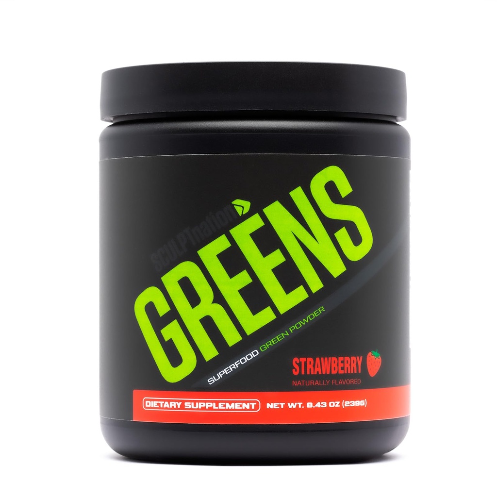 Sculpt Nation von V Shred Greens Erdbeere - Premium Greens Powder & Superfood Blend mit Collagen zur Unterstützung von Haut, Verdauung und Energie - 30-Tage Versorgung