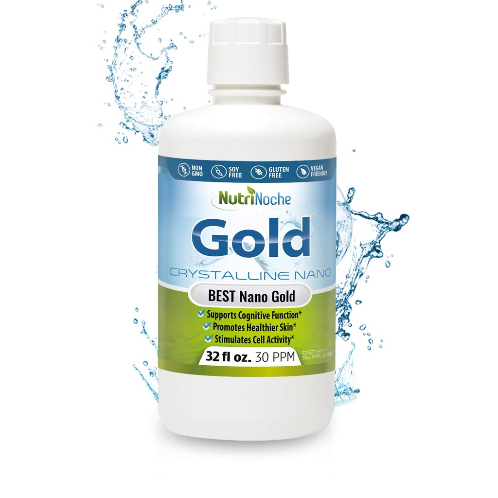 Kolloidale Gold Liquid Organic Supplement von Nutrinoche - 100% reines Nano Gold Mineral - Unterstützt Psychische Klarheit, Fokus & Entspannung - 32 oz Flaschen - Vegan, Glutenfrei - Crystalline- 30 ppm