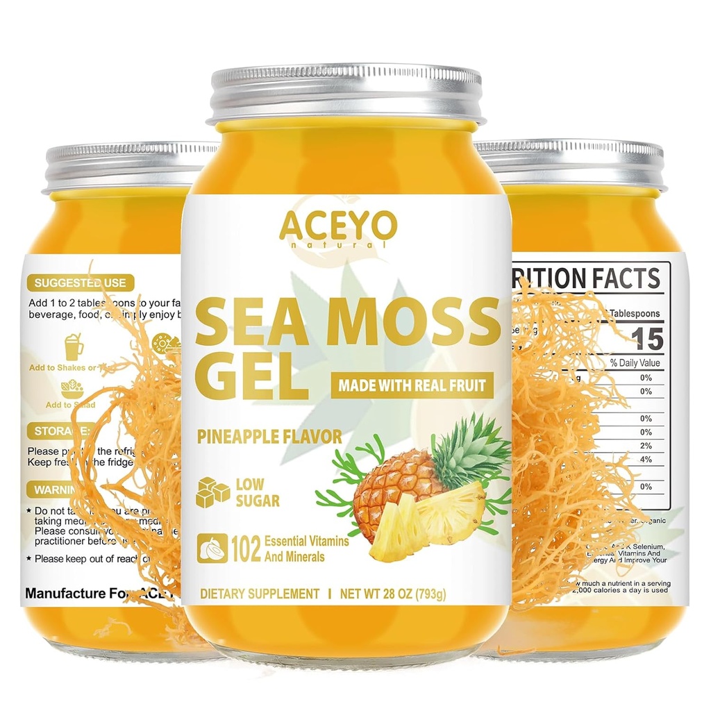 (28 OZ) Sea Moss Gel Raw Flavored Irish Seamoss Gel Natural Vegan Ananas 102 Vitamine und Mineralien Wild Harvested Non-GMO.