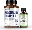 Magnesiumkomplex mit 5 besten Formen & Flüssiges Vitamin D3 5000 IU Bundle - 4 Monate Versorgung von 500mg Magnesium Glycinat, Oxid, Taurat, Chelat, Magnesium Citrat - Schlaf- und Immununterstützung