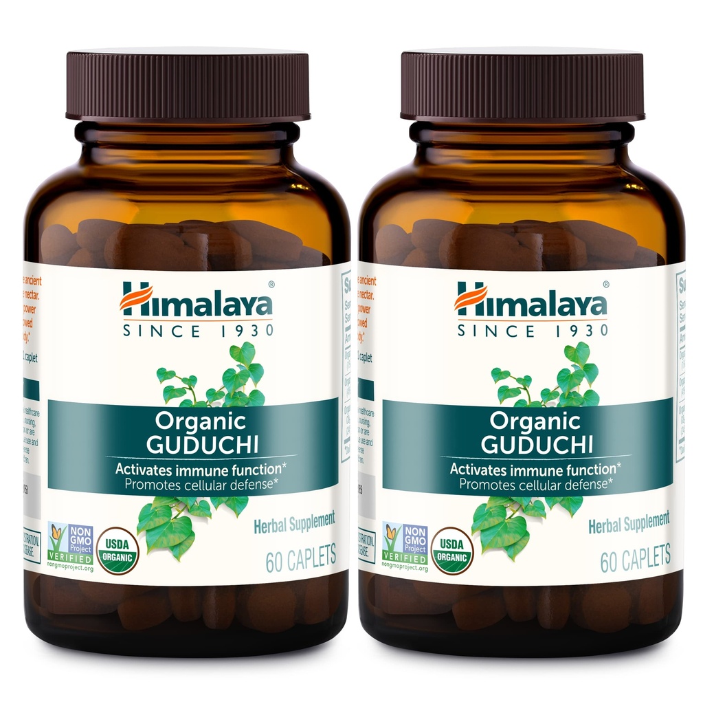 Himalaya Organic Guduchi für aktive Immununterstützung und zelluläre Verteidigung, 700 mg, 60 Caplets, 2 Monate Versorgung, 2 Pack