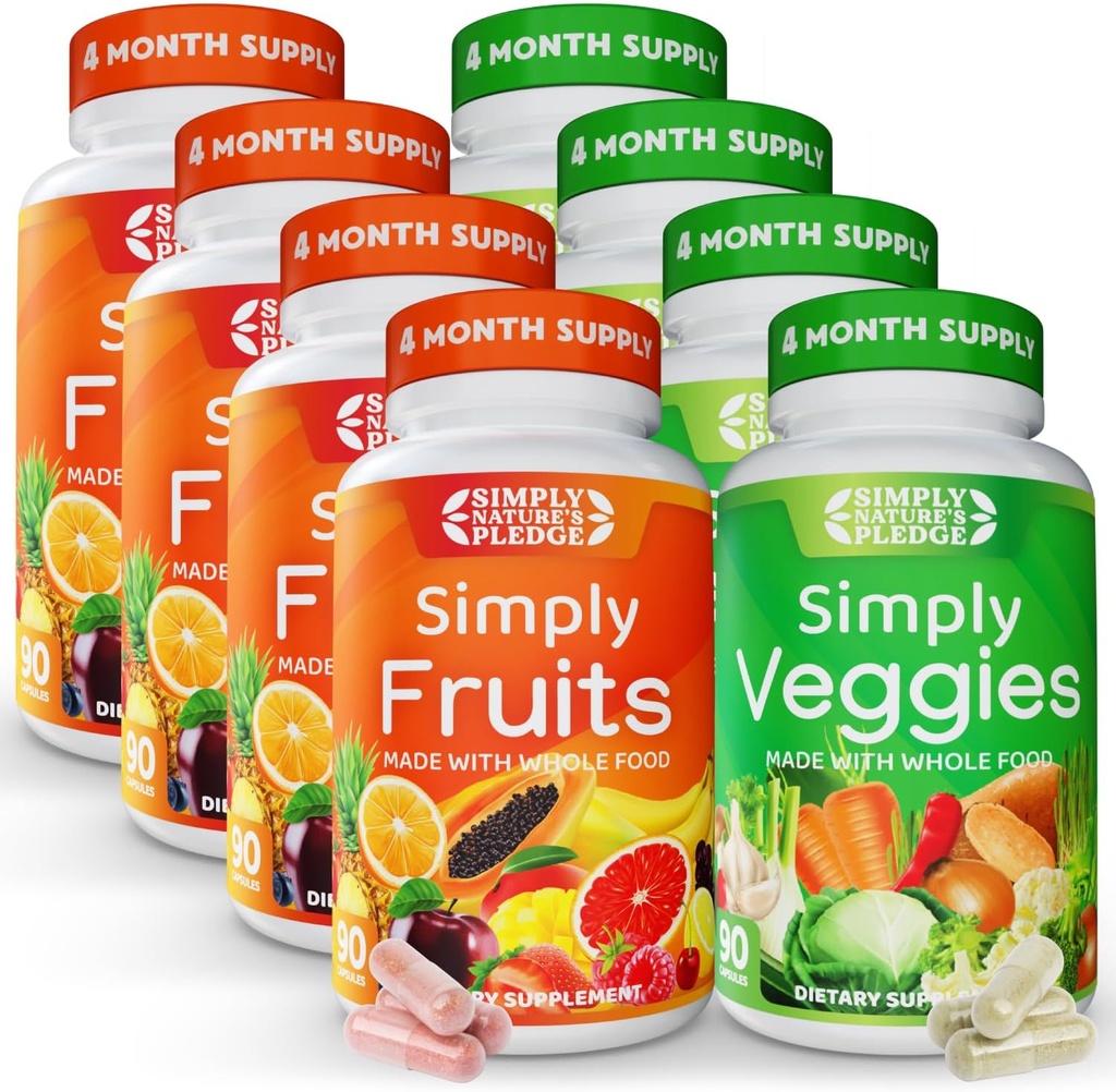 Einfach Nature's Pledge - Verpackt mit über 40 verschiedenen Früchten & Gemüse - 4 Monate Liefer- Hergestellt mit ganzer Nahrung Superfoods - mit Aloe Vera – 100% Soy Free - 720 Kapseln
