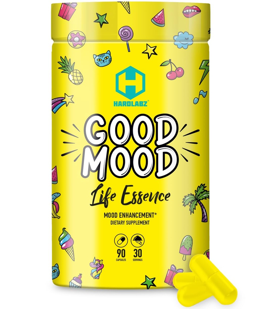 HARDLABZ Good Mood - All Natural Nootropic mit Lion's Mane Mushroom und Kräuterextrakte für kognitive und psychische Unterstützung - Stress Relief, Gehirnleistung, Mood Enhancement, 90 Kapseln