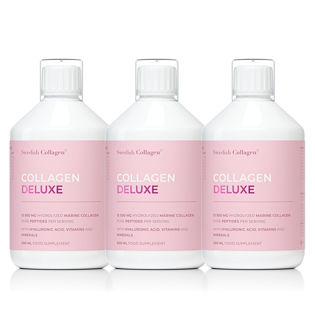 Collagen Deluxe 500ml x 3 I 8 Week Bundle I 12500 mg Marine Collagen (Typ I & III) I Hyaluronsäure, Biotin, Vitamin C I Sugar-Free - 8 Wochen Versorgung