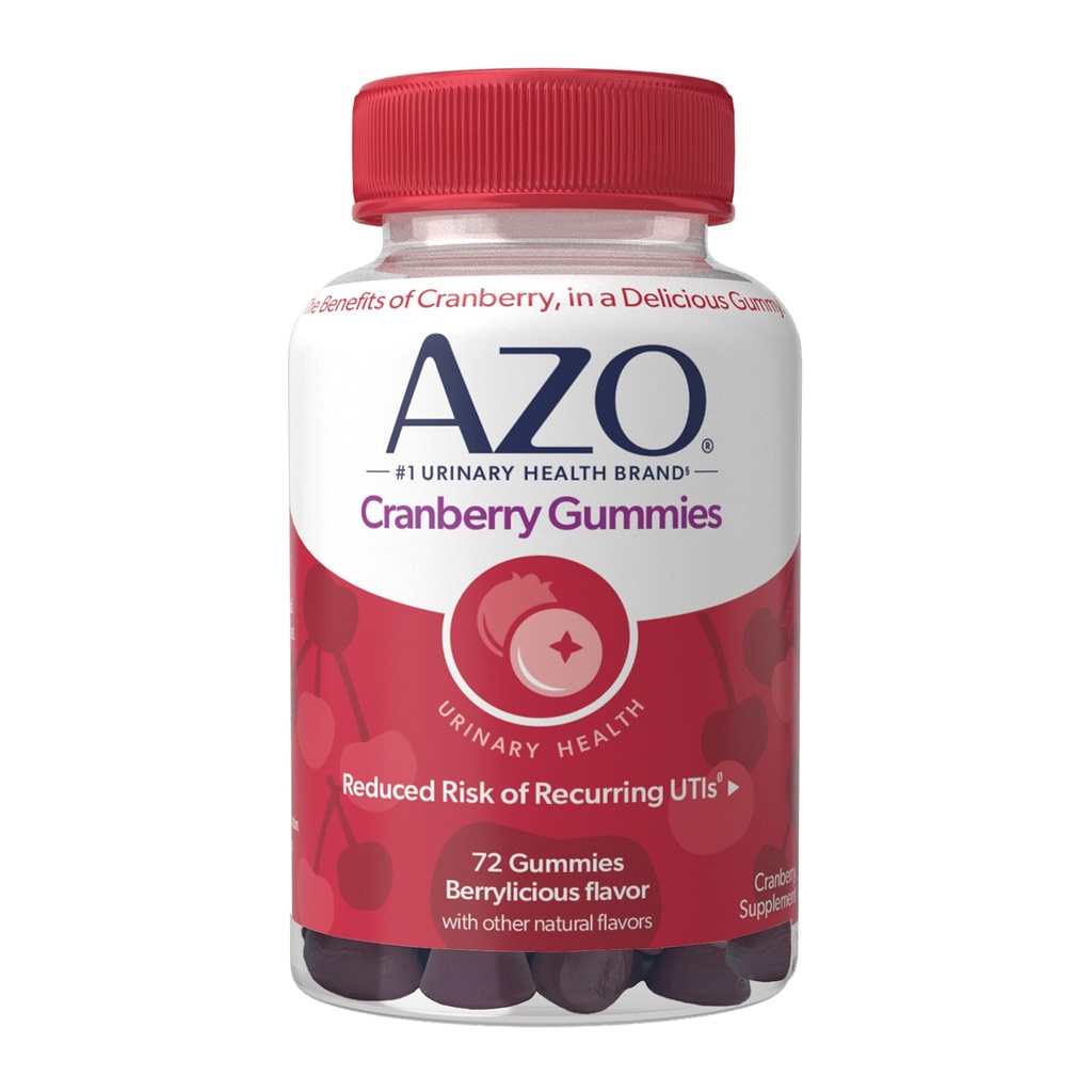 AZO Cranberry Urinary Tract Health Gummies Nahrungsergänzungsmittel, 2 Gummis = 1 Glas Cranberry Juice, Hilft Sauber & Protect, Natürliche Berrylicious Flavor, Non-GMO, 72 Gummis