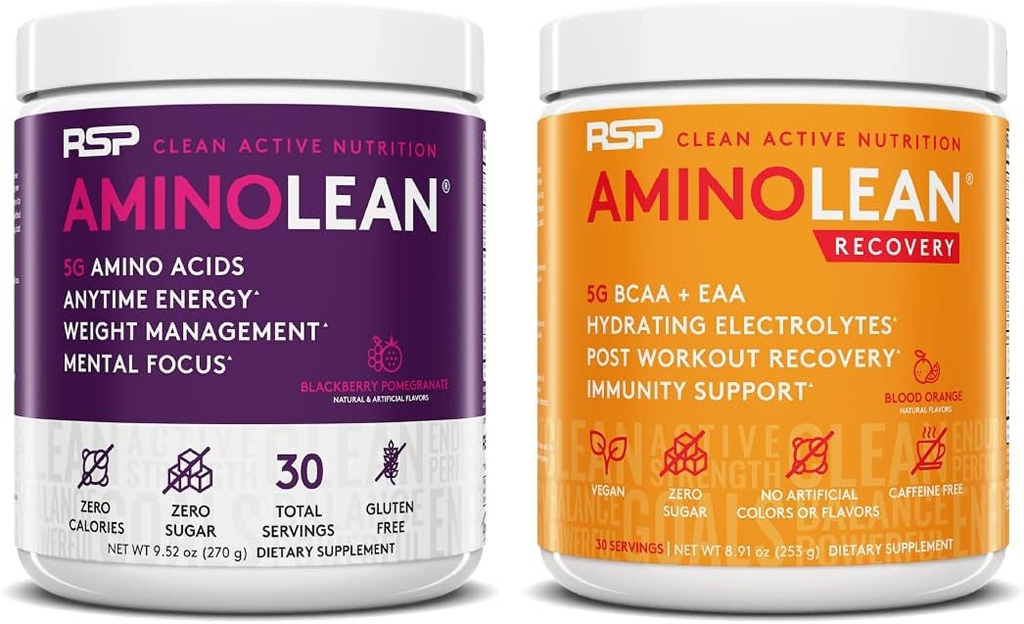 RSP NUTRITION AminoLean Pre Workout Energy (BlackBerry Pomegranate 30 Servings) mit AminoLean Recovery Post Workout Boost (Blood Orange 30 Servings)