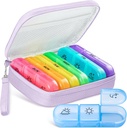 Süße Pille Organizer 3 Mal pro Tag, große tägliche Pille Fall für Frauen, Tragbare Pille Box 7 Tage für Geldbeutel mit Tasche & Zipper halten Vitamine, Medikamente, Fischöle, Beilagen (Purple)
