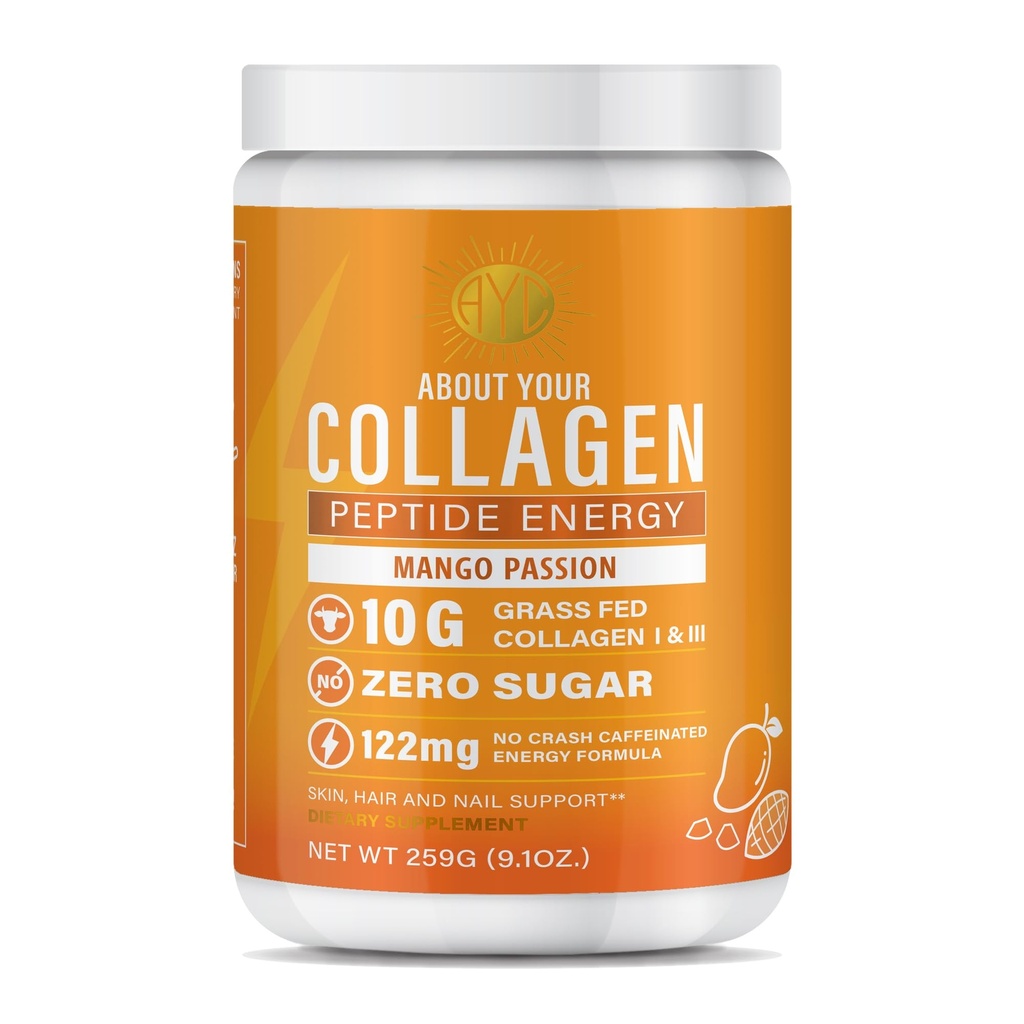 Peptid Energy Collagen Powder Hair, Nagel, Haut, Typ I & III,Koffein für Energie, Vitamin C, Biotin, Hyaluronsäure, Zero Sugar – 8.92 oz (Mango Passion)