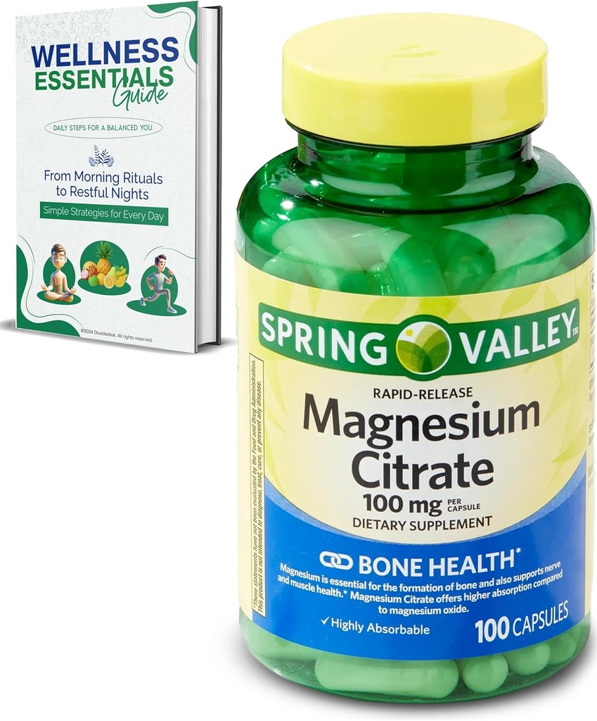 Magnesium Citrate 100mg | Citrato de Magnesio, 100 Kapseln | Höchstabsorbierbar | Schnelle Freisetzung für Knochen, Nerve, Muskel-Gesundheit | Ergänzung für Schlaf, Herz, Magnesium Ergänzungen