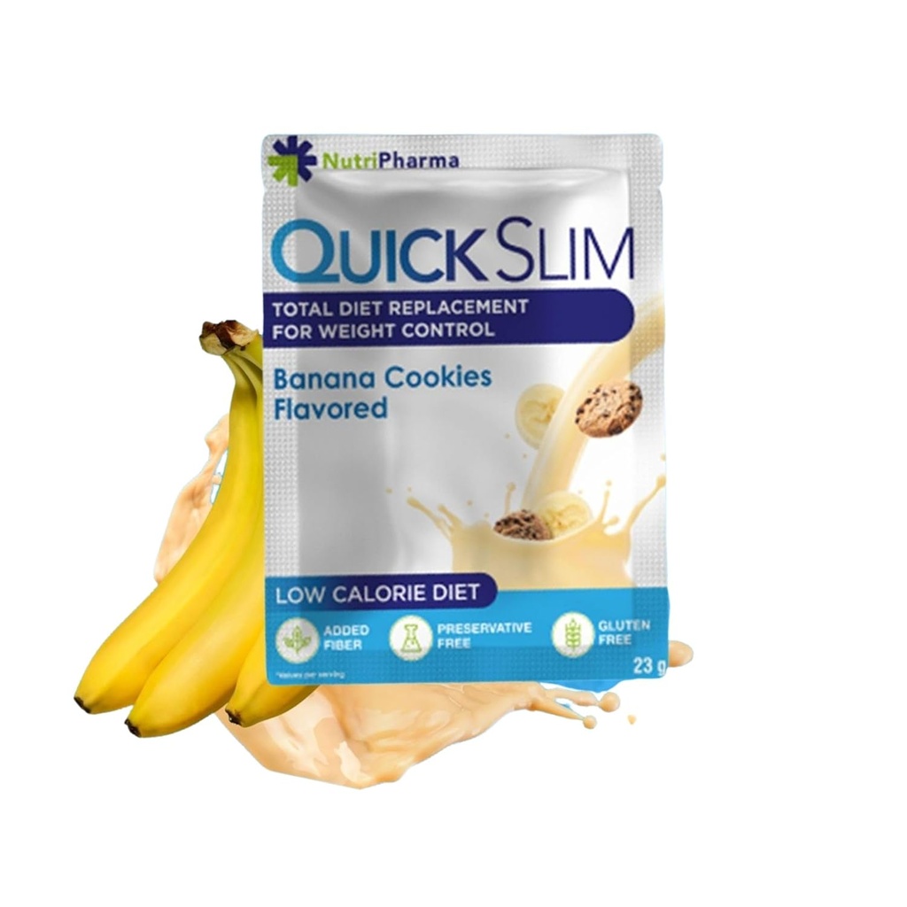 Quick Slim High Protein Weight Loss Shakes for Women & Men, Complete Meal Replacement Powder, Low Carb Diät Shakes, Intermittent Fasten, Keto, Gluten Free (1 Portion, Banana Cookies)