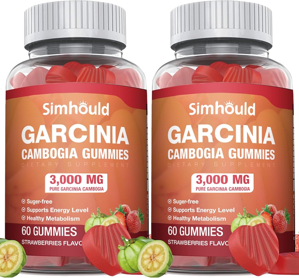 2 Pack Zucker Kostenlose Garcinia Cambogia Gummis - 3000mg 95% HCA mit L-Carnitin, Energie Boost, Erdbeeren Flavor Gummy Leicht zu nehmen, Ihre Pillen & Kapseln 120 Zähler