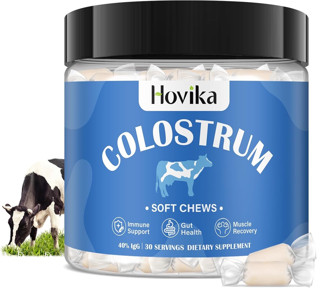 Pure Bovine Colostrum Supplement, 40% IgG Bovine Colostrum für Menschen-3000mg Colostrum Soft Chews für Gut Health, Immununterstützung, Muskel-Recovery-Grass Fed, 30 Servierungen