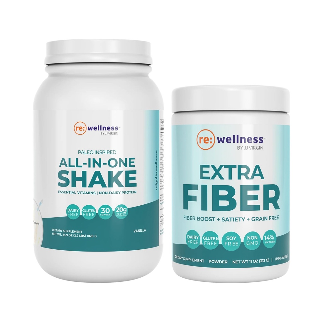 Reignite Wellness von JJ Virgin Vanilla Paleo-Inspired All-in-One Shake und Extra Fiber Powder Supplement