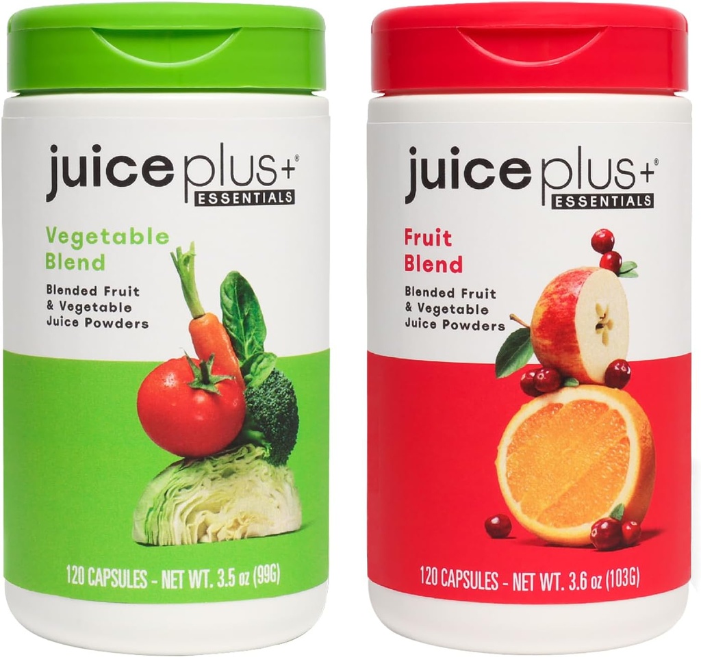 JuicePlus+ Frucht- und Gemüsemischung: für solide Ernährungsstiftung - Boost Family's Health with 20 Fruits & Veggies Plus Plant Nutrients - Prepacked 2 Flaschen (60 Portionen Frucht, 60 von Veg)