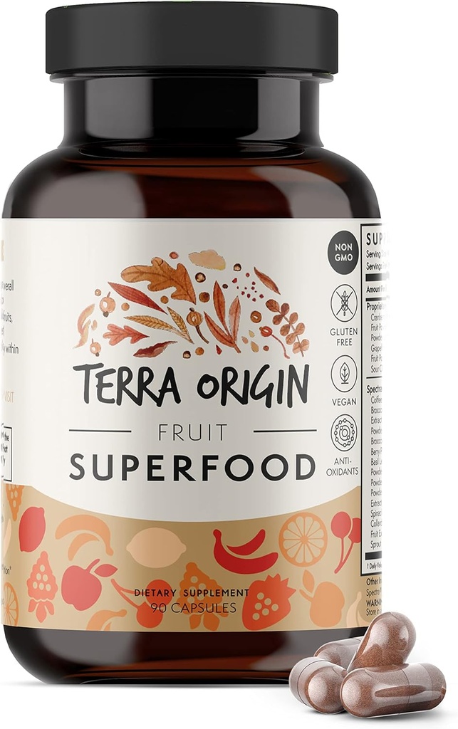 TERRA ORIGIN Fruit Superfood Supplements | 90 Kapseln | Unterstützt Energie, Non GMO und Gluten Free | für Erwachsene und Frauen