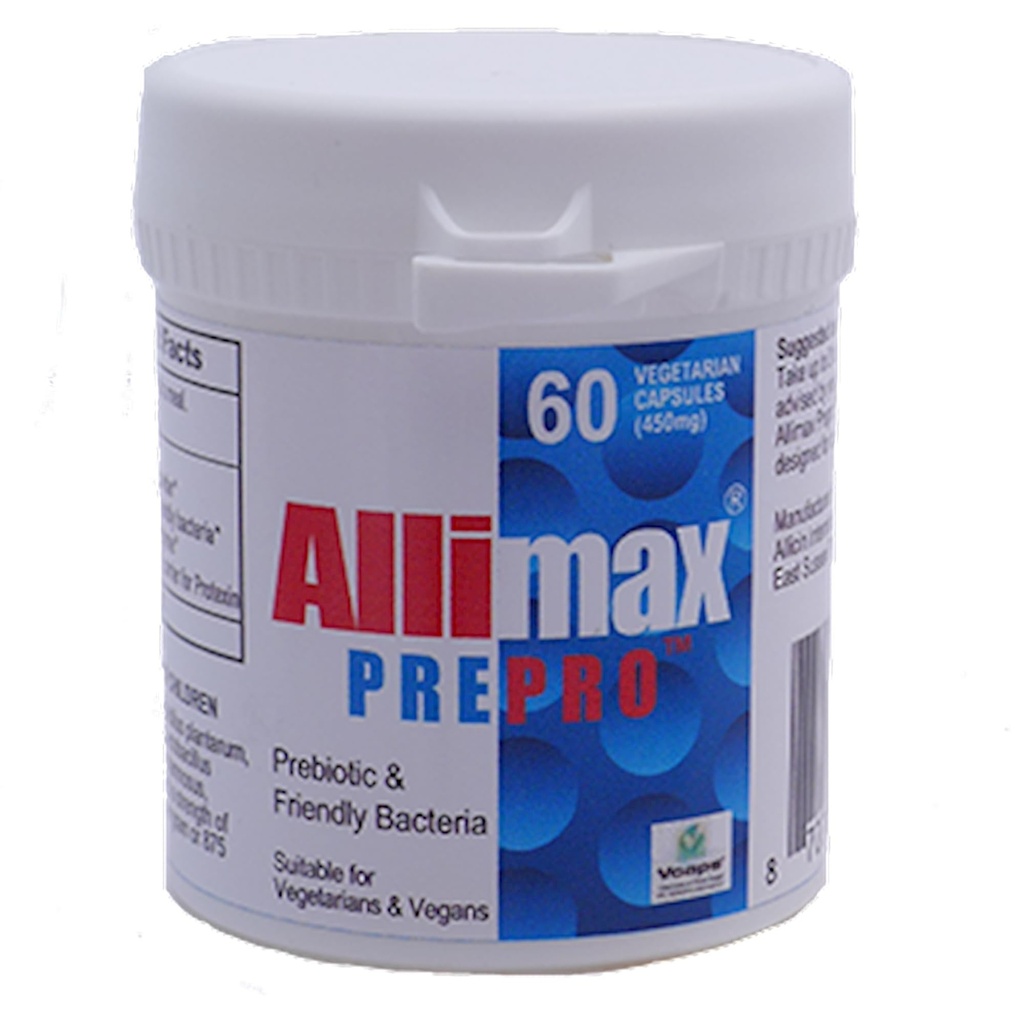 ALLIMAX Pre Pro - 60 Caps. Stabilisiertes Allicin Plus Präbiotika, Probiotika und Verdauungsenzyme.