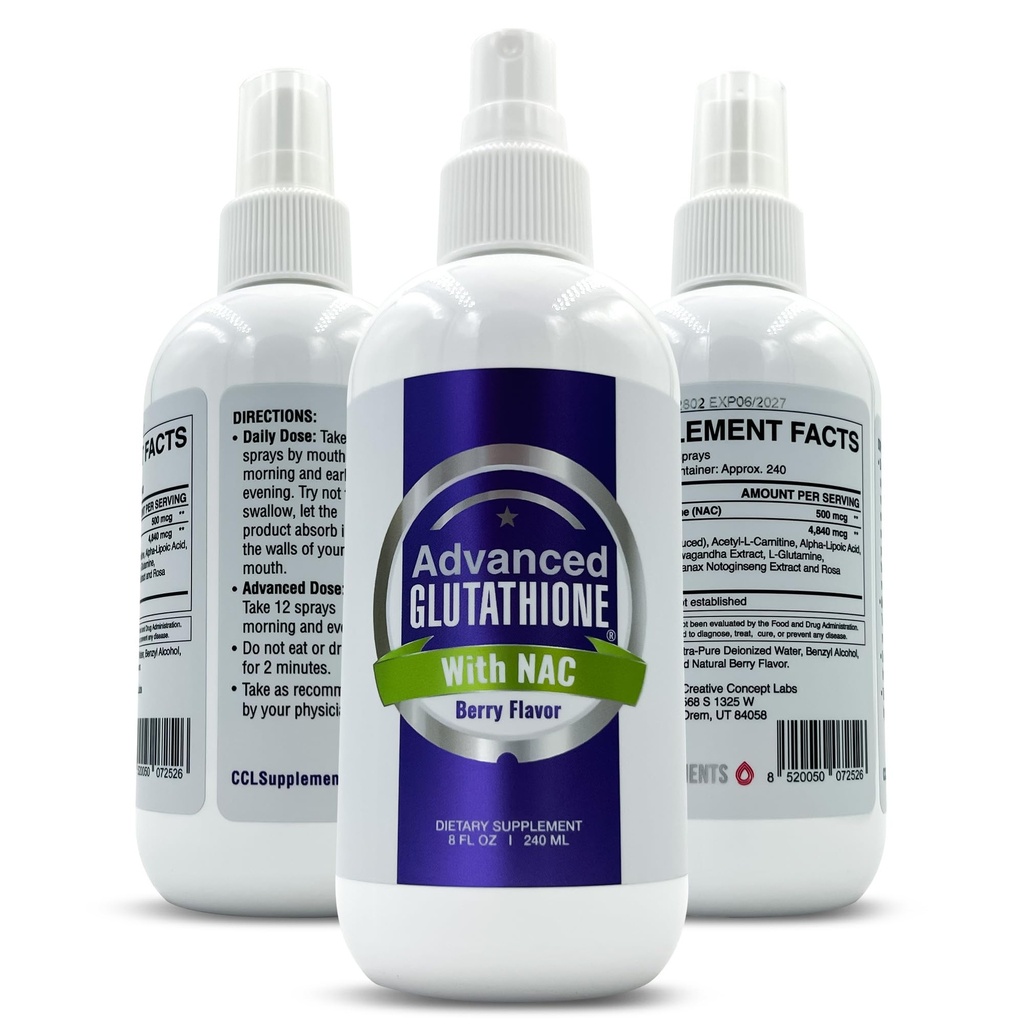 Flüssiges Liposomales Glutathionspray - maximale Absorption Glutathion-Ergänzung mit NAC, Ashwagandha, Glutamin, Ascorbinsäure - Sublingual Easy Use - Immun- & Detox-Unterstützung - 8oz