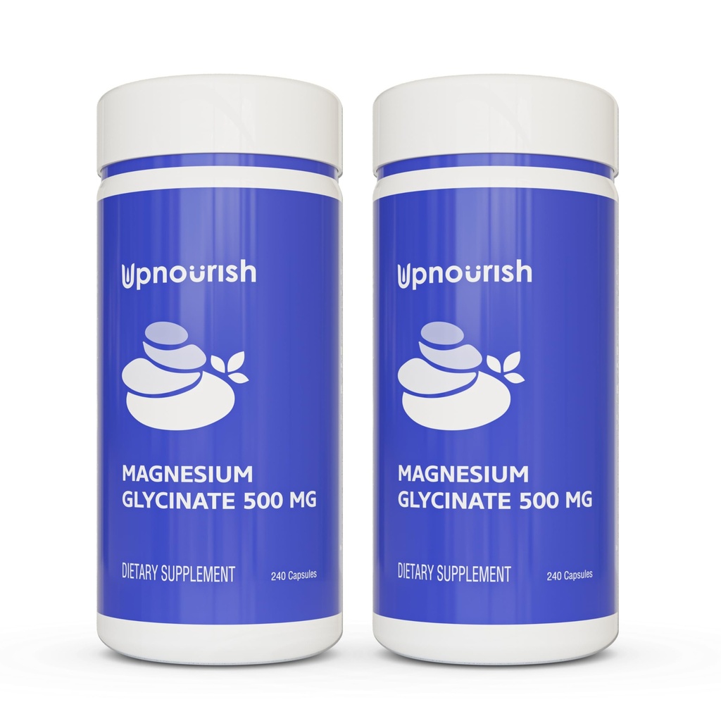 UpNourish Chelat Magnesium Glycinat 500mg Kapseln - Magnesium Chelate für hohe Absorption - reine Magnesiumergänzung für Kalm, Leg Cramps, Muskelentspannung 480 Kapseln